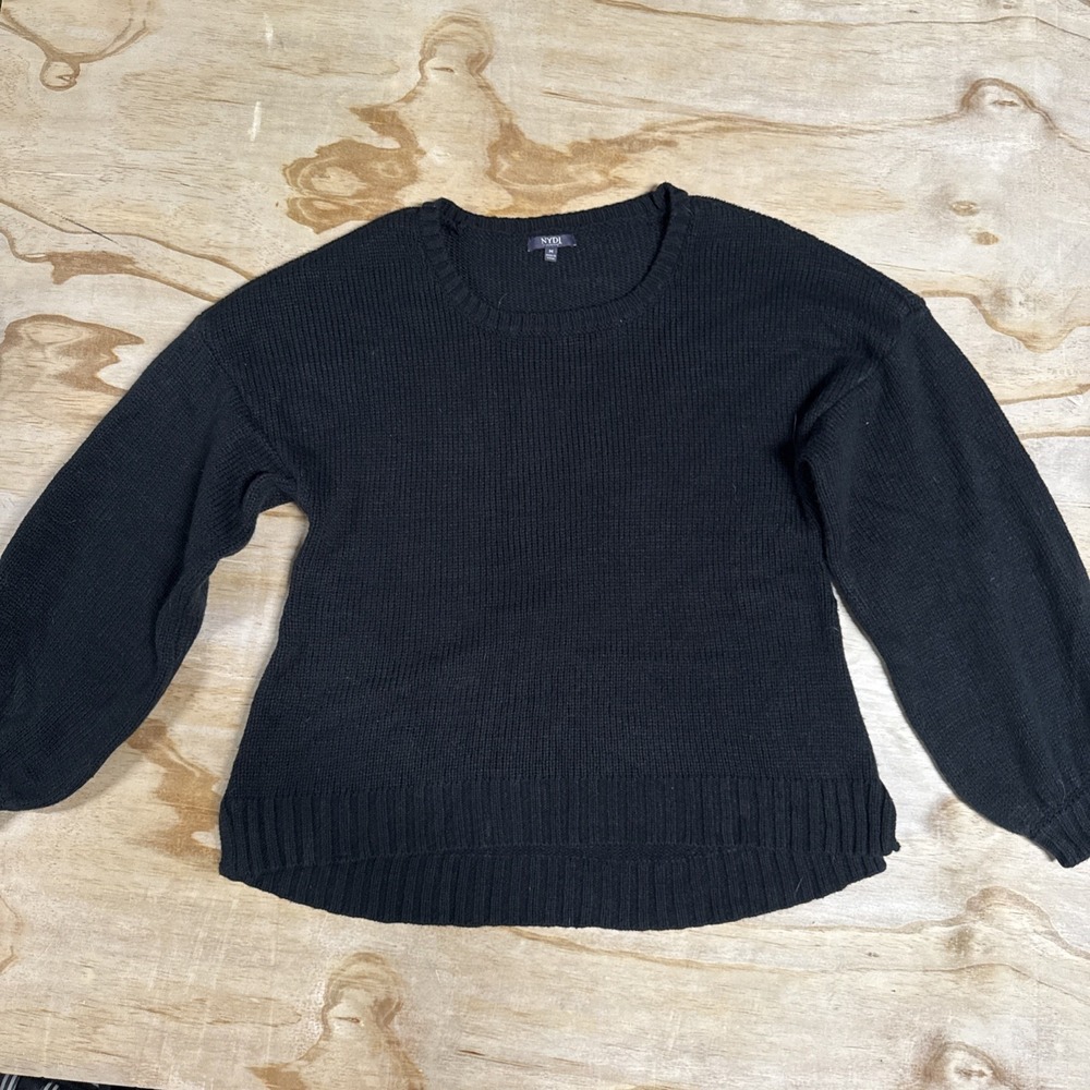 NYDJ Black Knit Sweater With Puff‎ Sleeve Oversized Size Medium